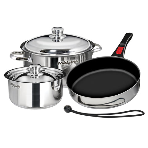 Magma Nesting 7-Piece Induction Compatible Cookware - Stainless Steel Exterior & Slate Black Ceramica Non-Stick Interior [A10-363-2-IND]