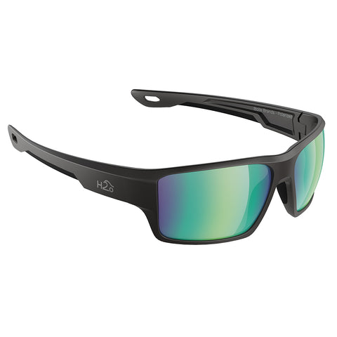 H2Optix Ashore Sunglasses Matt Black, Brown Green Flash Mirror Lens Cat. 3 - AntiSalt Coating w/Floatable Cord [H2004]